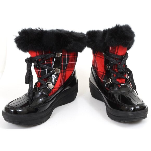 Anne Klein Gayla Red Plaid Faux Fur Mid-Calf Fabric Snow Boot Women's Size 5.5 - Picture 10 of 12